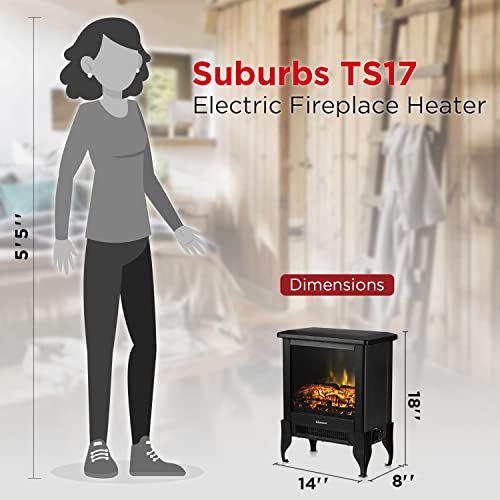 TURBRO Suburbs TS17 Compact Electric Fireplace Stove, 18” Freestanding Stove Heater with Realistic Flame - CSA Certified - Overheating Safety Protection - for Small Spaces - 1400W - Image 6