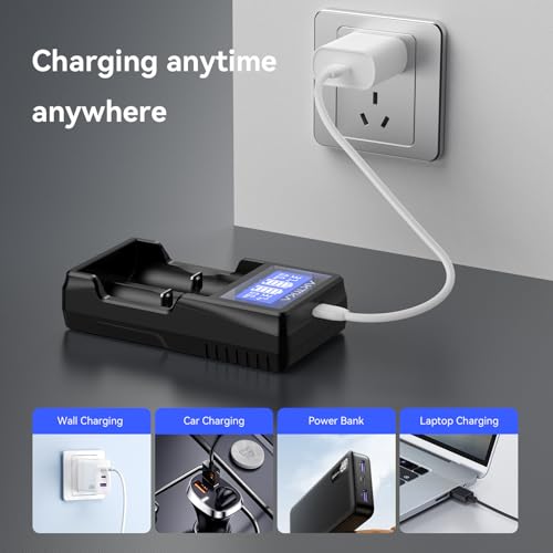 Cargador de baterías Inteligente con Pantalla LCD y Carga rápida de 5V/2A Compatible con baterías Li-Ion 18650/21700/20700/26650 y baterías Ni-MH/Ni-CD AA/AAA/C, con Puerto Type-C - imagen 4