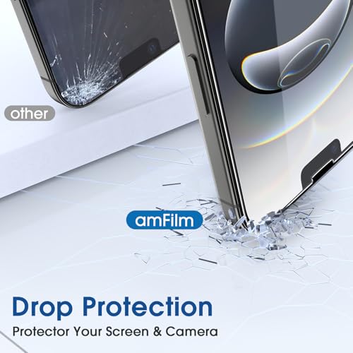 Image of amFilm Auto-Alignment OneTouch for iPhone 17e / iPhone 16e [6.1''] Screen Protector + Camera Lens Protector, Tempered Glass, 30 Seconds Installation, Bubble Free, Case Friendly, Anti-Scratch [2+2 Pack]