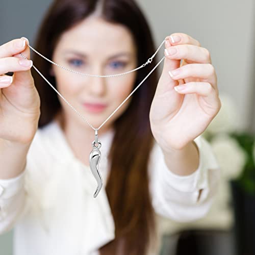 Jewelryweb - Sterling Silver Italian Polished Rhodium Horn Cornicello Good Luck Charm Pendant -6Mm X 30Mm -Italian Horn Necklace For Women - Cornicello Necklace - Good Luck Amulet #TOP6