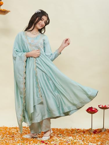 Image of Curly Tales Girls Embroidered Kurta Set with Dupatta | Festive Ethnic Wear for Girls | Stylish Suit Set for Weddings & Celebrations
