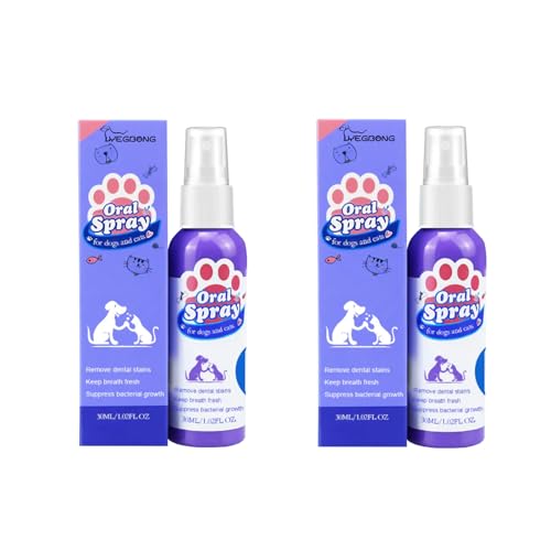 BODYA 2 piezas de 30 ml para perros y mascotas, spray para el cuidado bucal del mal aliento, limpieza de dientes, ambientador, eliminación de placas, limpiador de dientes de mascotas para perros y