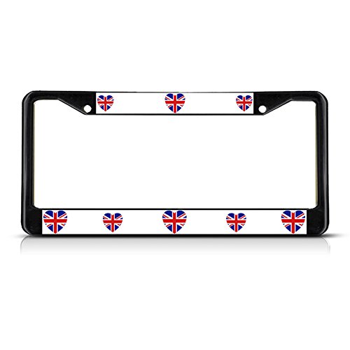 Love Heart Great Britain Country Flag Black Metal License Plate Frame Tag Border