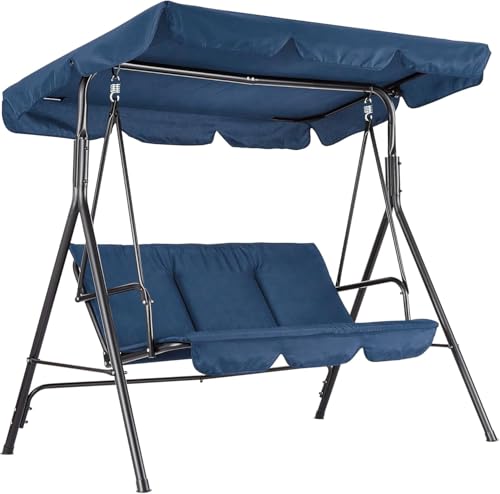 Balancelle De Patio 3 Places, Hamac Suspendu De Porche Extérieur Avec Auvent Réglable Et Accoudoirs, Assise Et Dossier En Textilène Respirant, Banc Balancé...