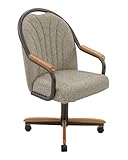 Chromcraft Douglas Set of 1 Casual Dining Chairs Classic Swivel Tilt Dining Chairs with Casters, Wooden Arm Metal Base Chairs with Rolling Wheels for Kitchen & Dining Room