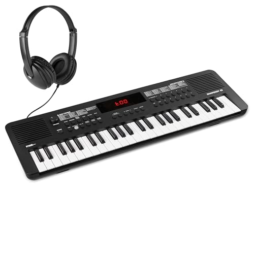 MAX Rhapsody49 - Piano eléctrico de 49 teclas para principiantes con función de aprendizaje, teclado con altavoz, pantalla LED, 80 canciones de demo, 300 de sonido y ritmos, USB-C, Midi y auriculares