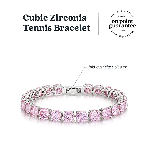 Kezef Silver Plated Brass Cz Tennis Bracelet - Round 7Mm Pink Cz -7 Inch #TOP3