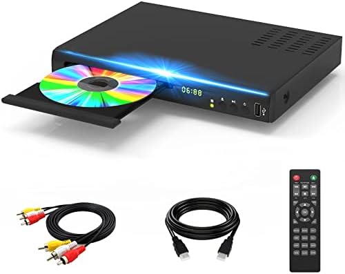 Blu Ray DVD Player, 1080P Home Theater Disc System, Play All DVDs and Region A 1 Blu-Rays, Support Max 128G USB Flash Drive + HDMI / AV / Coaxial Output + Built-in PAL/NTSC with HDMI /AV Cable