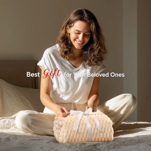 Image of BEDELITE Blush Sand Twin Blanket for Couch, Soft Cozy Gift for Women, 60*80 | 3D Jacquard Decorative Fleece Blanket, Super Soft Plush Throws, Cute Birthday Gift for Women & Men, Suitable for All Seasons