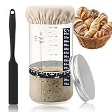 Euablfo Set di Base per Lievito Naturale,35oz/1000ml Barattolo di Pasta Madre con Nastro di Alimentazione, Termometro, Coperchio, Spatola in Silicone,per la Cottura Casalinga