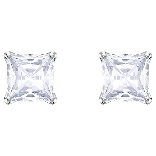 Swarovski Attract Square Stud Pierced Earrings with Clear Crystals on a Rhodium Plated Setting with Butterfly Back Closure