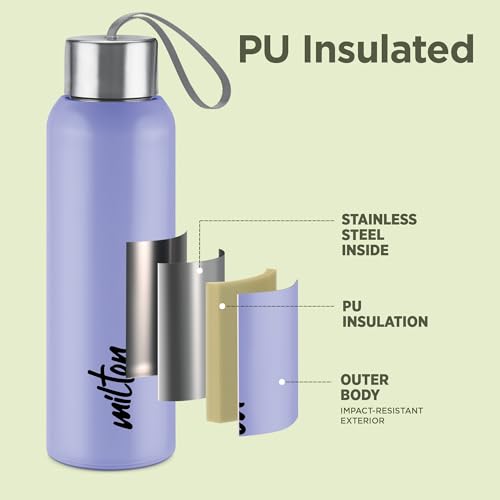 Image of Milton Halo 600 Steel Thermoware, Inner Steel, PU Insulated, Leak Proof Water Bottle for School Kids, Office, Gym, Easy to Carry Strap, 500 ml, Lavender