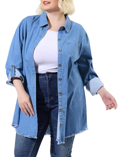 Agnes Orinda Plus Size Shirts for Women Chambray Top Button Down Denim Shirts Tops 2025