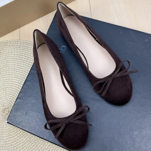 Image of TN TANGNEST Women's Velvet Flats Round Toe Ballet Shoes | Elegant Bowknot Flats Comfortable Casual Slip On Flats for Work