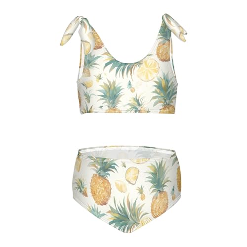 KLL Tropical Pineapple Girls' 2 Piece Bikini Set Scoop Neck Bathing Suit Swimming Suits Adjustable Shoulder Strap