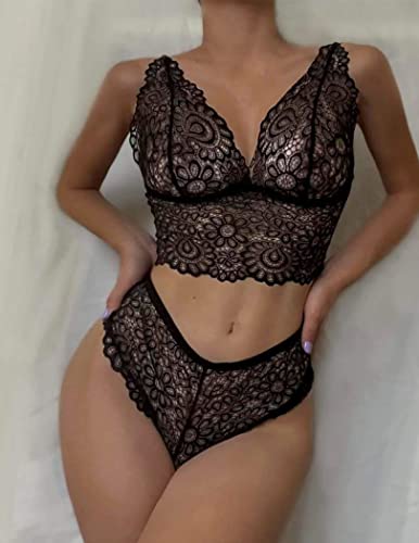 Avidlove Sexy Lace Lingerie Set Two Piece Bra and Panty Underwear Black, S - Image 3