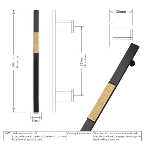 Image of Imperio 24 Inch Main Door Handle | Black and PVD Gold Finish | Stainless Steel Heavy Duty Entrance Handle for Home & Office Doors