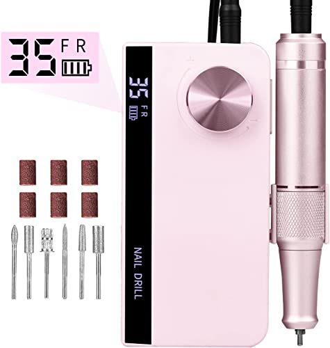 Lima Electrica Uñas Torno Para Uñas Profesional 35000 RPM Función Portátil de Pausa de Memoria Recargable Pulidor de Uñas Con 6 puntas Cover