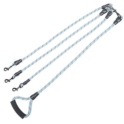 NOVSKI 2in 1 Dog Leash Cotton Linen Reflective Removable Multi-Head Rope Chain Pet Supplies for Large, Medium and Small Dogs (Color : 3 Ways Blue, Size : 26)