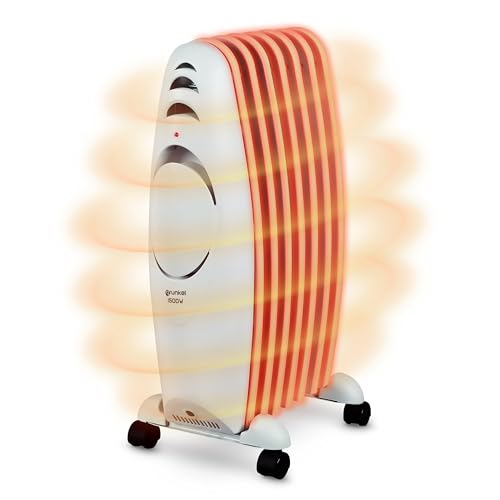 Grunkel - Radiador eléctrico de Aceite bajo consumo RAC-7EFIHEAT - 3 niveles de calor, 7 Elementos Calefactores y 1500W de potencia. portátil con ruedas y fácil de utilizar con termostato regulable