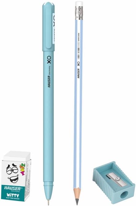 Hauser Germany XO Mini Stationery Kit | All-in-One Stationery Solution for School, Office & College | Includes Pen, Pencil, Eraser & Sharpener | Ideal for Return Gifting | Pack of 10 - Color May Vary