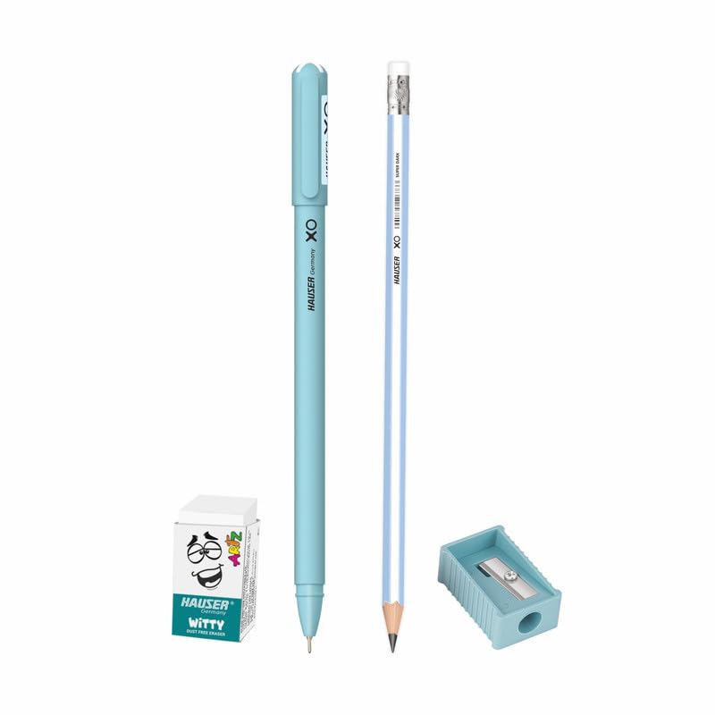 Image of Hauser Germany XO Mini Stationery Kit | All-in-One Stationery Solution for School, Office & College | Includes Pen, Pencil, Eraser & Sharpener | Ideal for Return Gifting | Pack of 10 - Color May Vary