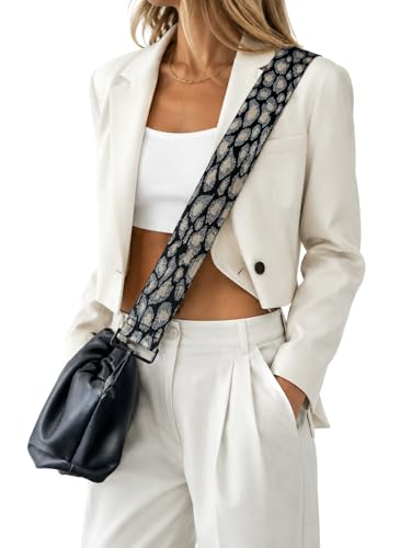 Image of Black Beige Silver Thread Leopard Purse Strap with Matte Black Hardware 2 Inch Wide Replacement Crossbody Guitar Style Shoulder Strap for Handbags Totes