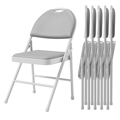 RBFGYIOP Juego de 6 sillas plegables con piel sintética acolchada para asiento y respaldo, silla plegable de metal apilable hasta 160 kg, silla de jardín y silla de invitados para eventos, salón