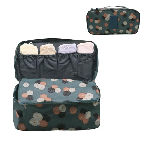 Bra Underwear Storage Bag Portable Multi-Functional Travel Organizers Pouch Case Packing Cube Cosmetic Bag,Blue Flowers