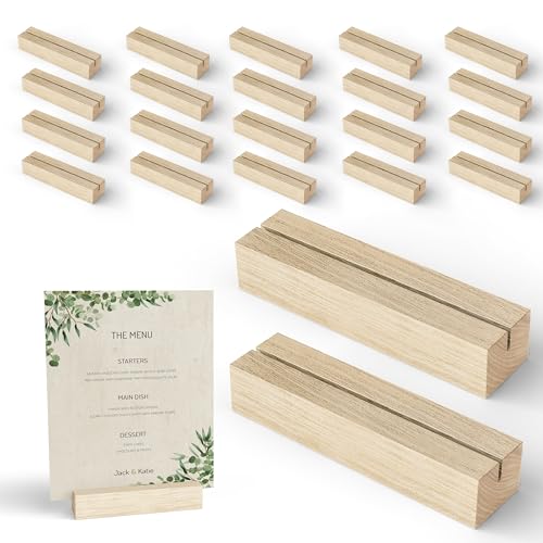 Tidita 20 pcs Oak Wood Place Card Holder - Wooden Acrylic Sign Holder Table Decor - Picture Display Stands, Centerpieces Table Number Signs for Shop Cafe Holiday Decoration Wedding Party Events