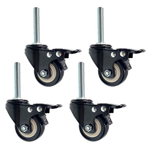 Roulettes pivotantes M8 en PU noir avec frein lot de 4