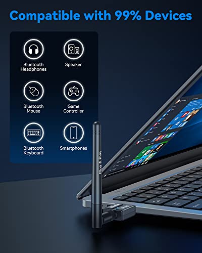 Maxuni USB Bluetooth 5.3 Dongle Adapter for PC Laptop Computer Desktop, Low Latency EDR Bluetooth Receiver for Bluetooth Keyboard Mouse, Support Windows 10/11/8.1(Plug and Play) - Image 7