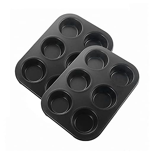 Deolven Muffinplåt, 2 st muffinsform för 6 muffin, mini cupcake-formar metall kolstål bullar bakform liten muffins kakform, med non-stick belagd svart