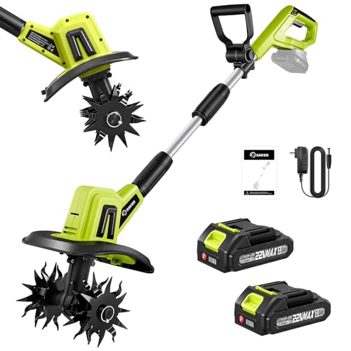 Saker 22V Cordless Electric Garden Tiller Cultivator, Lightweight Rototiller for Gardening, 9-Inch...