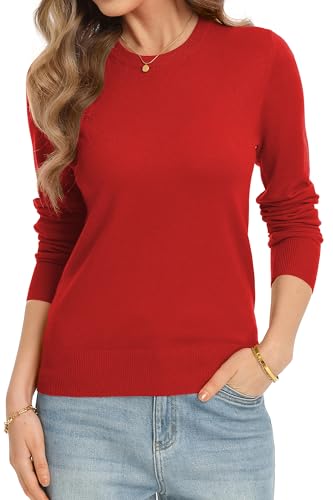 Image of QUALFORT Women's Sweaters Long Sleeve Soft Lightweight Basic Knitted Pullover Sweater