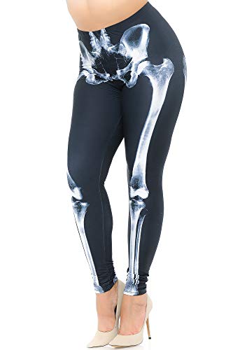 Plus Size - Creamy Soft Womens Laser Print Skin Smoothing Fashion Print Leggings - X-Ray Skeleton Bones