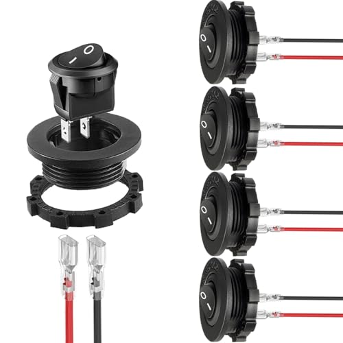 RUNCCI-YUN 5Pcs interrupteur a bascule 12v, interrupteurs à bascule ronds 6A/250V 10A/125VAC SPST 2Broches ALLUMÉ/ÉTEINT Commutateur avec boîtierétanche...