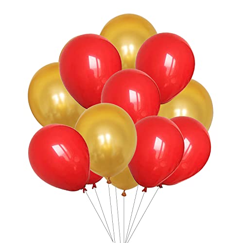 Image of AMFIN (Pack of 50) 10 inch Metallic Balloons Golden and Red for Birthday Decoration, Decoration for Weddings, Engagement, Baby Shower, Anniversary Party, Theme - Golden & Red