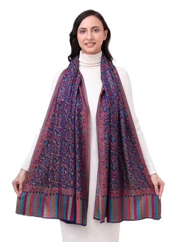Image of EH Pashmina Stole, Reversible Jamawar weave in beautiful paisley & floral, very soft MODAL fabric, all season Stole, Scarf, Wrap.