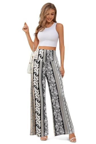 JZC Women's Palazzo Lounge Pants Stretchy Wide Leg Casual Pants Comfy High Waist Flowy Pants S-3XL