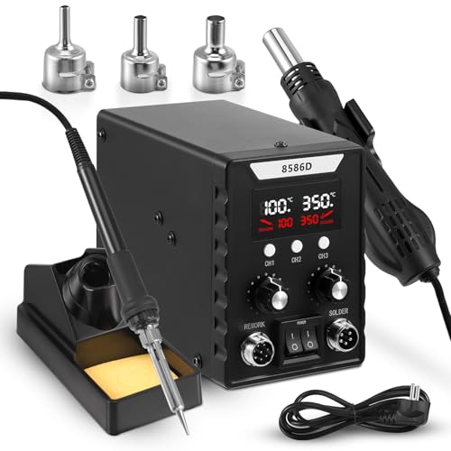 Station De Soudage à Air Chaud, Station De Fer à Souder, 2 En 1 Avec TempéRature RéGlable De 100 à 500 °C, Volume D'Air RéGlable, ContrôLe De TempéRature Pid, Fonction DéMarrage/ArrêT Automatique
