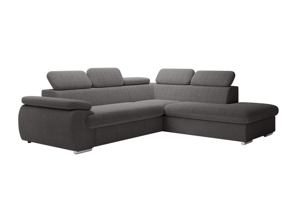 Vente-unique-Sofá de Esquina Derecho Convertible en Terciopelo Gris Oscuro Fabien