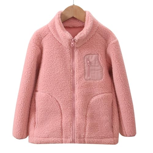 EnJoCho Outdoor Fleece Jacket Girl Fashion Korean Stand Collar Warm Fleece Thickened Coat Coat (Pink, 11-12 Years)3