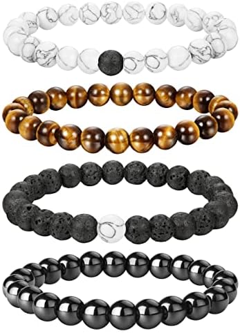 ADRAMATA 4 PCS Bracciale Uomo Braccialetto con Perline Donna Bracciale in Pietra Naturale Yoga Braccialetti Elastici con Occhio di Tigre Braccialetti con Perline Ansia per Uomo Regalo per papà Uomo