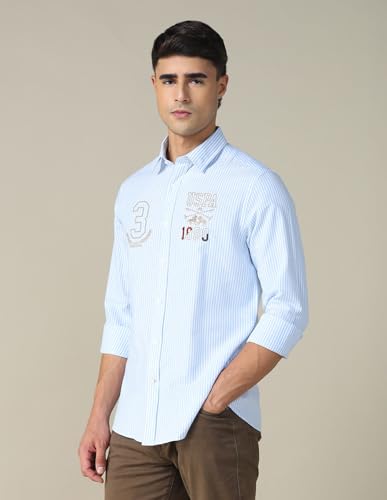 Image of U.S. Polo ASSN. Striped Regular Fit Shirt for Men - 100% Cotton, Breathable & Comfortable, Full Sleeves Casual Shirt for Men