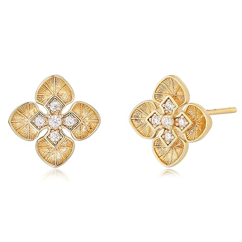 Dremmy Studios Gold Flower Earrings for Women - Small Stud Earrings, 14K Real Gold Plated, Dainty Cartilage Earrings, CZ Tiny Studs by Dremmy Studios - Used condition - US$8.90
