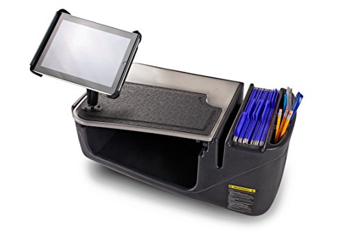 Image of AutoExec Efficiency GripMaster Car Desk for Your Vehicle Workstation and Mobile Office, Grey with 400 watt Power Inverter and Tablet Mount
