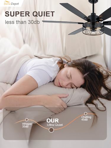 Image of Bella Depot 60 Inch Black Modern Ceiling Fan with Lights and Remote