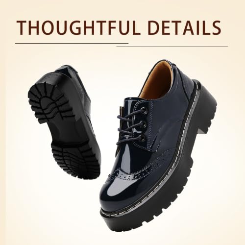 Image of Womens Oxford Shoes Black Leather Platform Oxford Shoes for Women Brogue