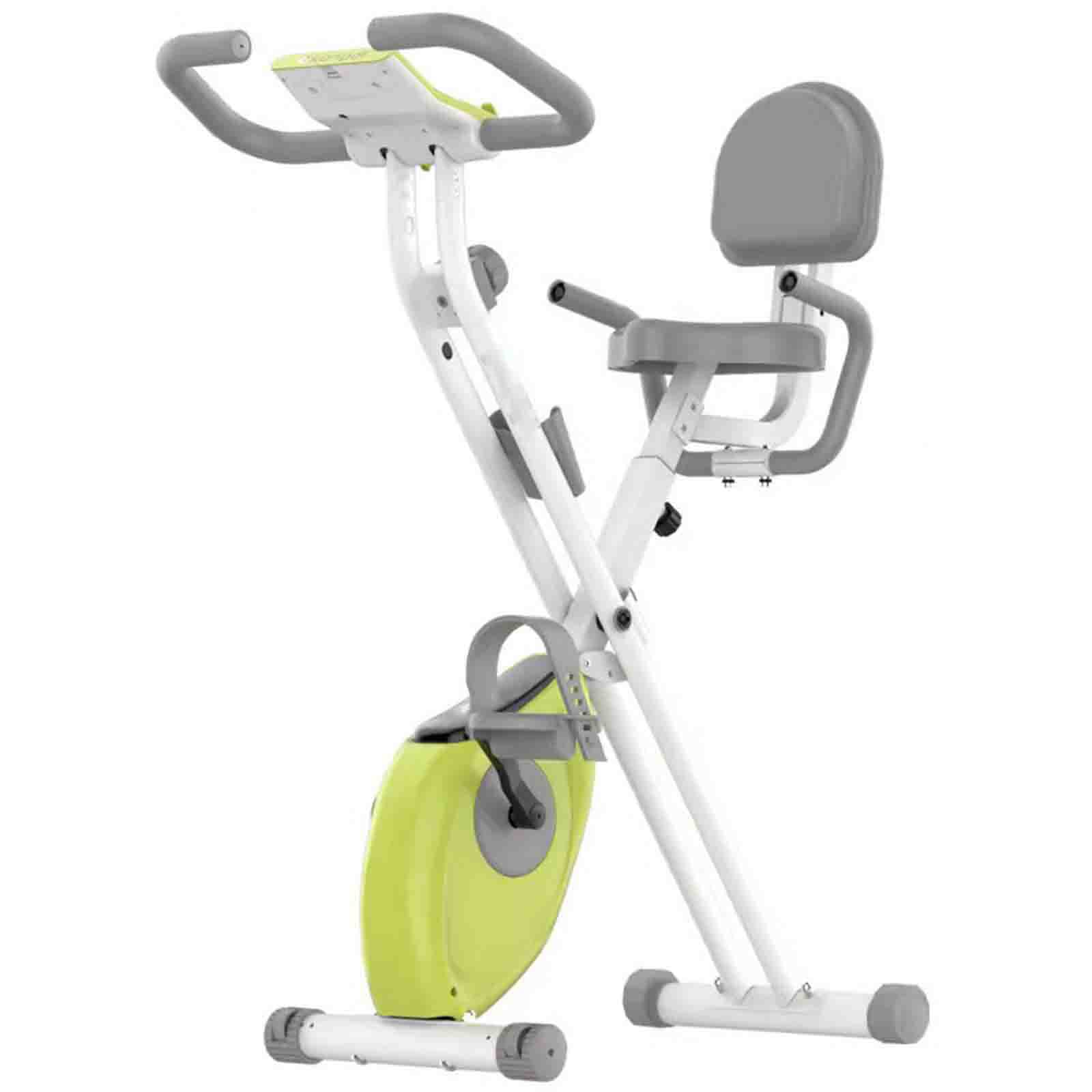 Bicicleta estática con Resistencia Ajustable de 8 Niveles, Bicicleta de Ejercicios Plegable para Interiores, reposabrazos de Seguridad con Respaldo, Pantalla electrónica (Green)